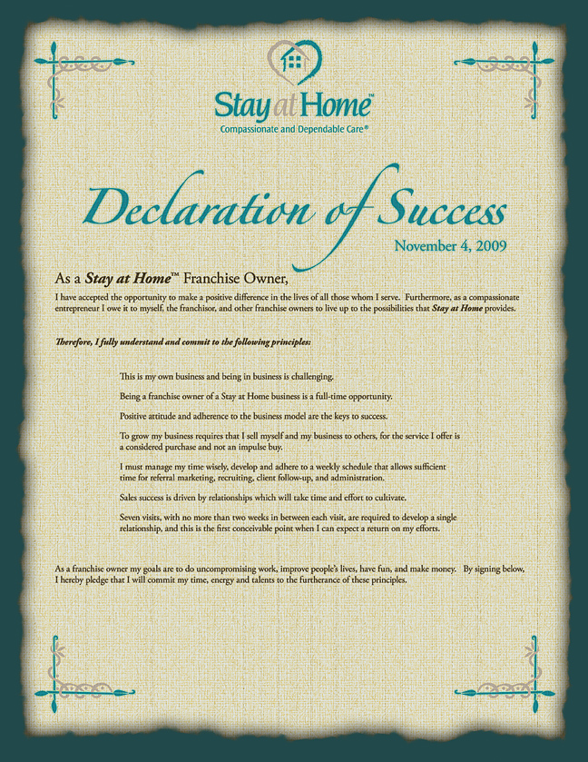 Stay at Home® Delcaration of Success
