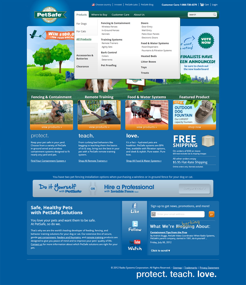 PetSafe Brand Website - Multi-tier Main Menu Dropdown